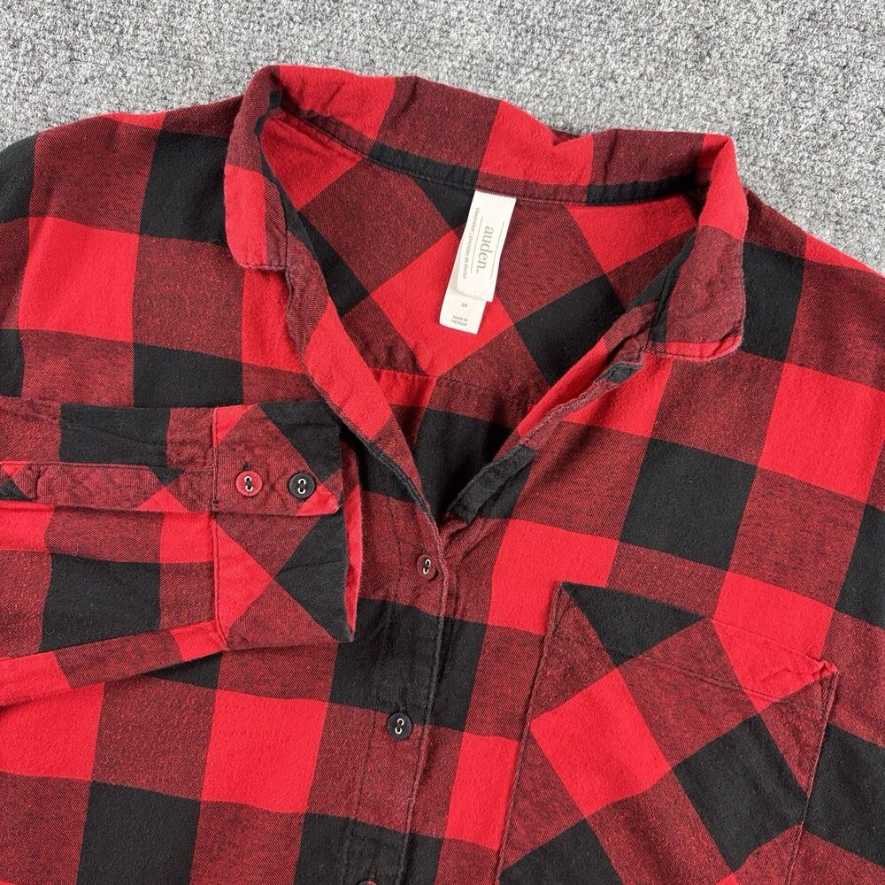 Auden Shirt Womens S Red Black Buffalo Plaid Button Pocket